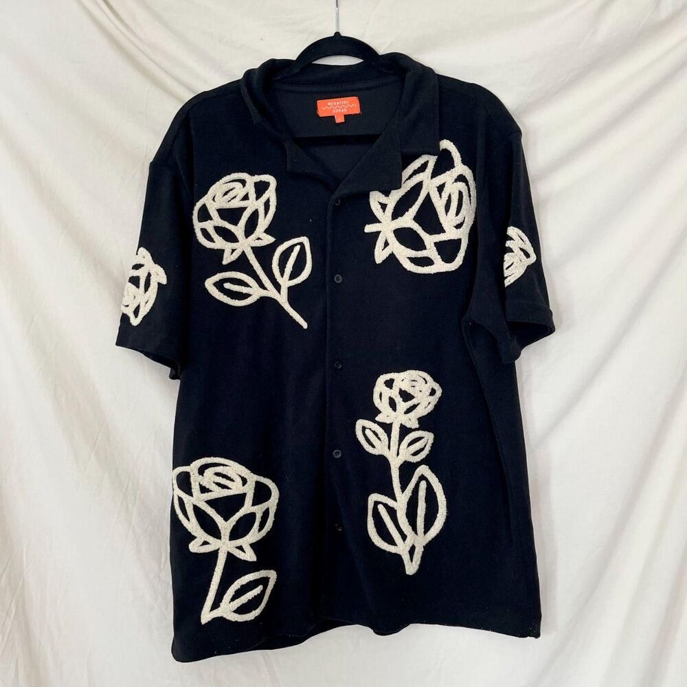 Negative Space Terry Appliqué Shirt Black White Size L
